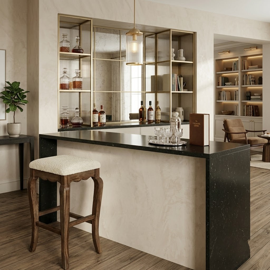 PRITI Sheesham Wood Bar Stool | Upholstered Seat for Home & Bar