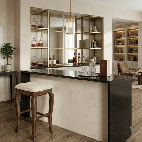 PRITI Sheesham Wood Bar Stool | Upholstered Seat for Home & Bar