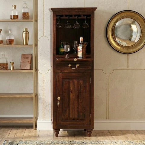 PRITI Sheesham Wood Bar Unit | Wine, Bottle & Glassware Storage Cabinet