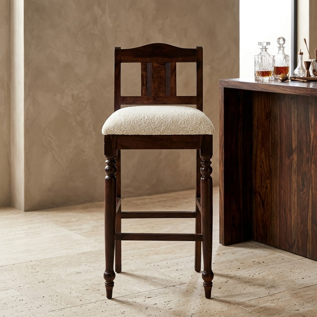 PRITI Sheesham Wood Counter Bar Chair with Fabric Seat