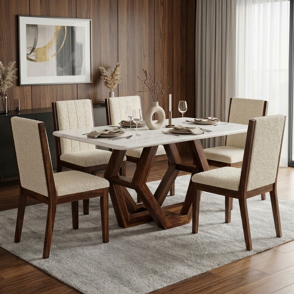 PRITI Sheesham Wood Dining Table with Ceramic Marble Top