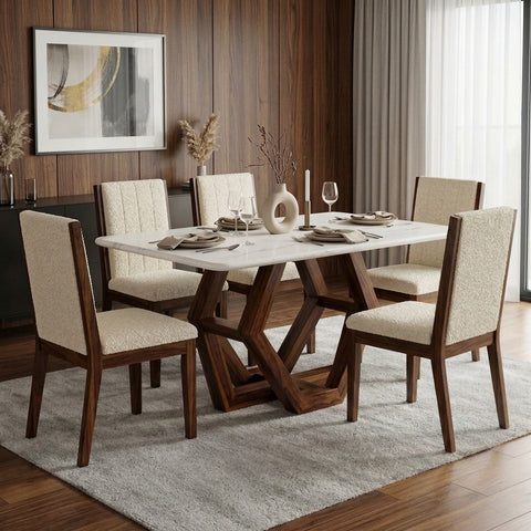 PRITI Sheesham Wood Dining Table with Ceramic Marble Top