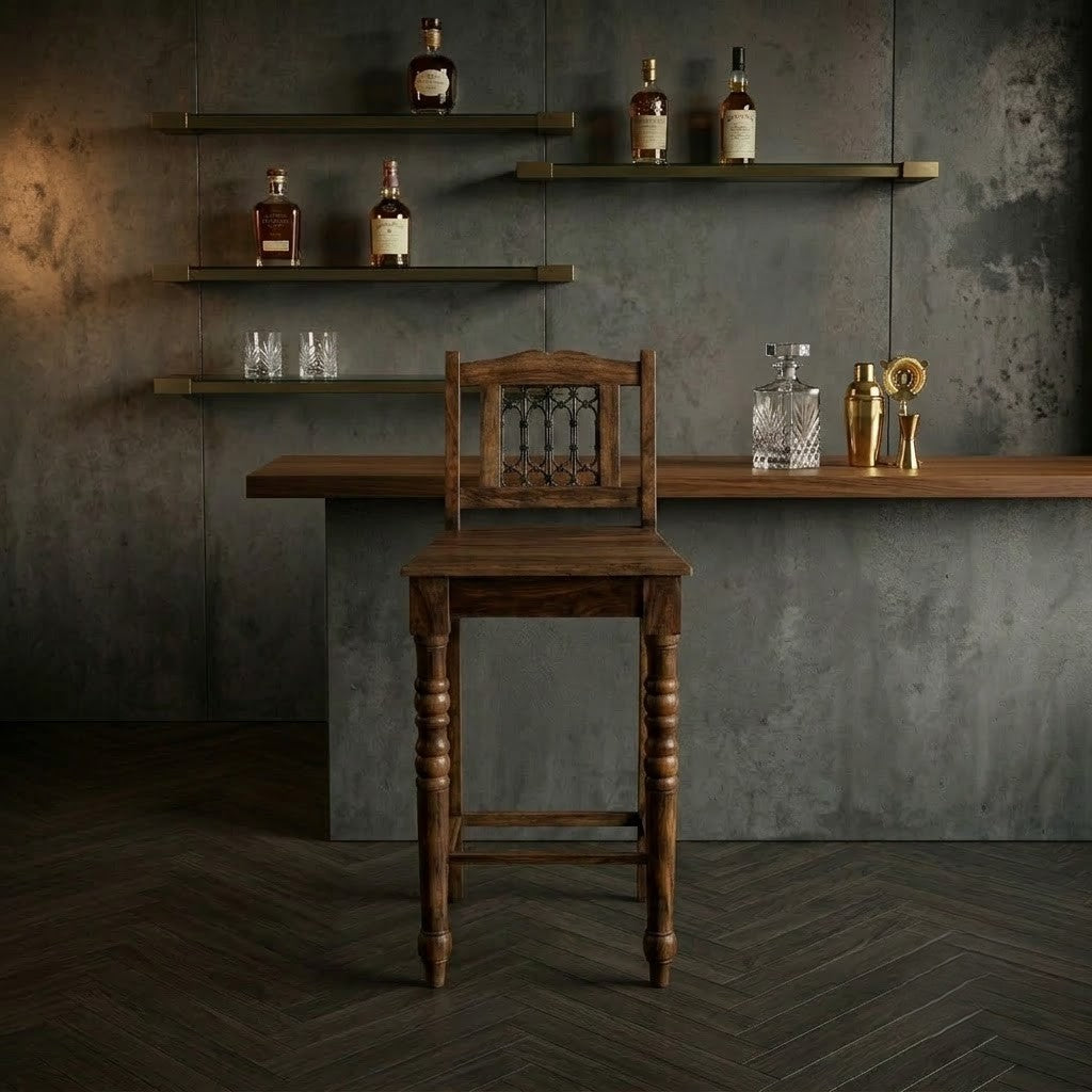 PRITI Sheesham Wood High Back Bar Chair – Grey Finish