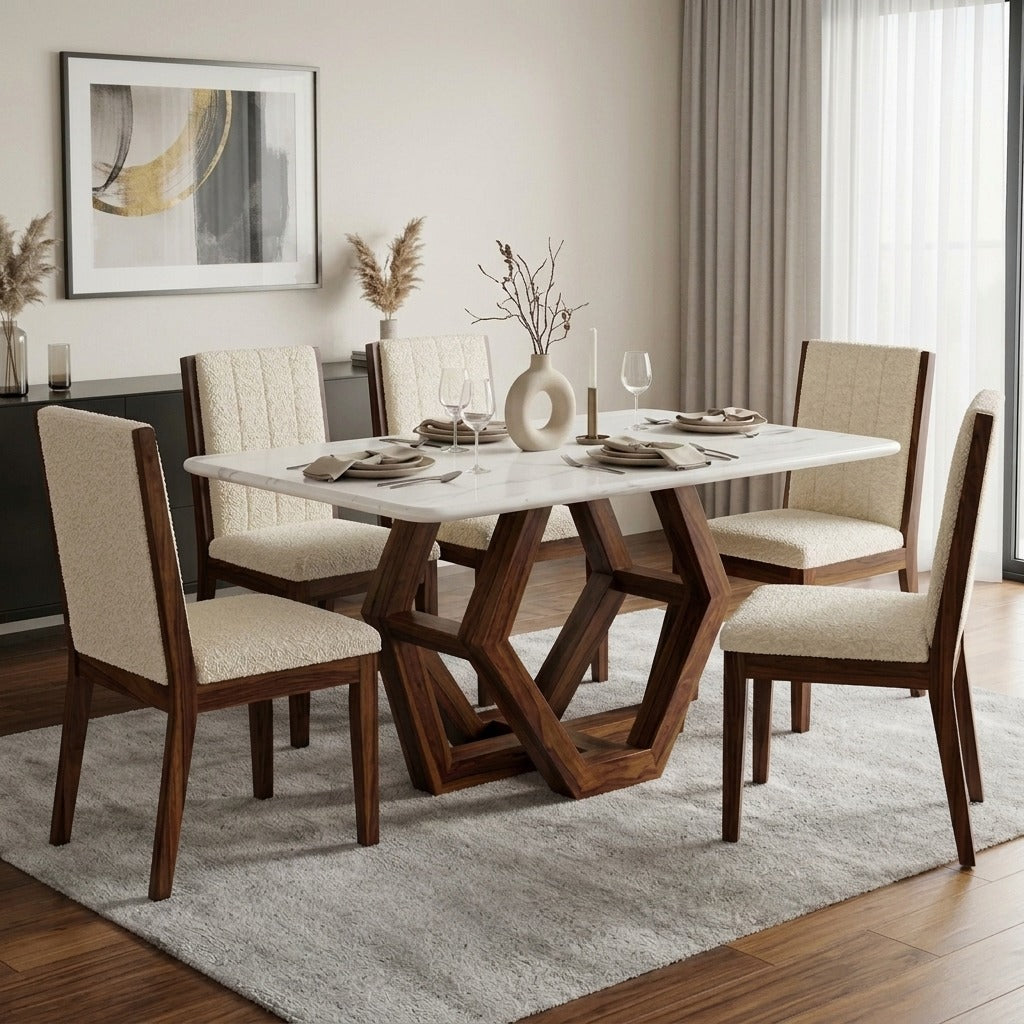 PRITI Sheesham Wood Marble Top Dining Furniture