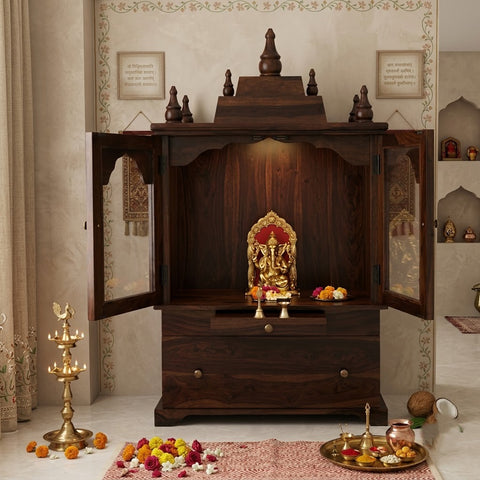 PRITI Sheesham Wood Pooja Mandir | Traditional Home Temple