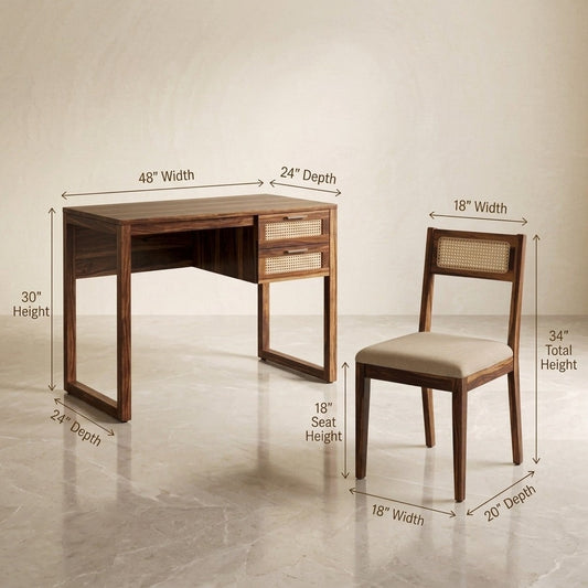 PRITI Sheesham Wood Student Computer Desk with Chair