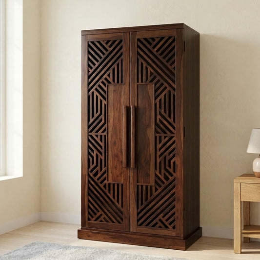 PRITI Sheesham Wood Wardrobe for Bedroom-Walnut Finish