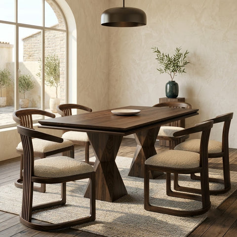 PRITI Sheesham dining furniture with boucle upholstered seats