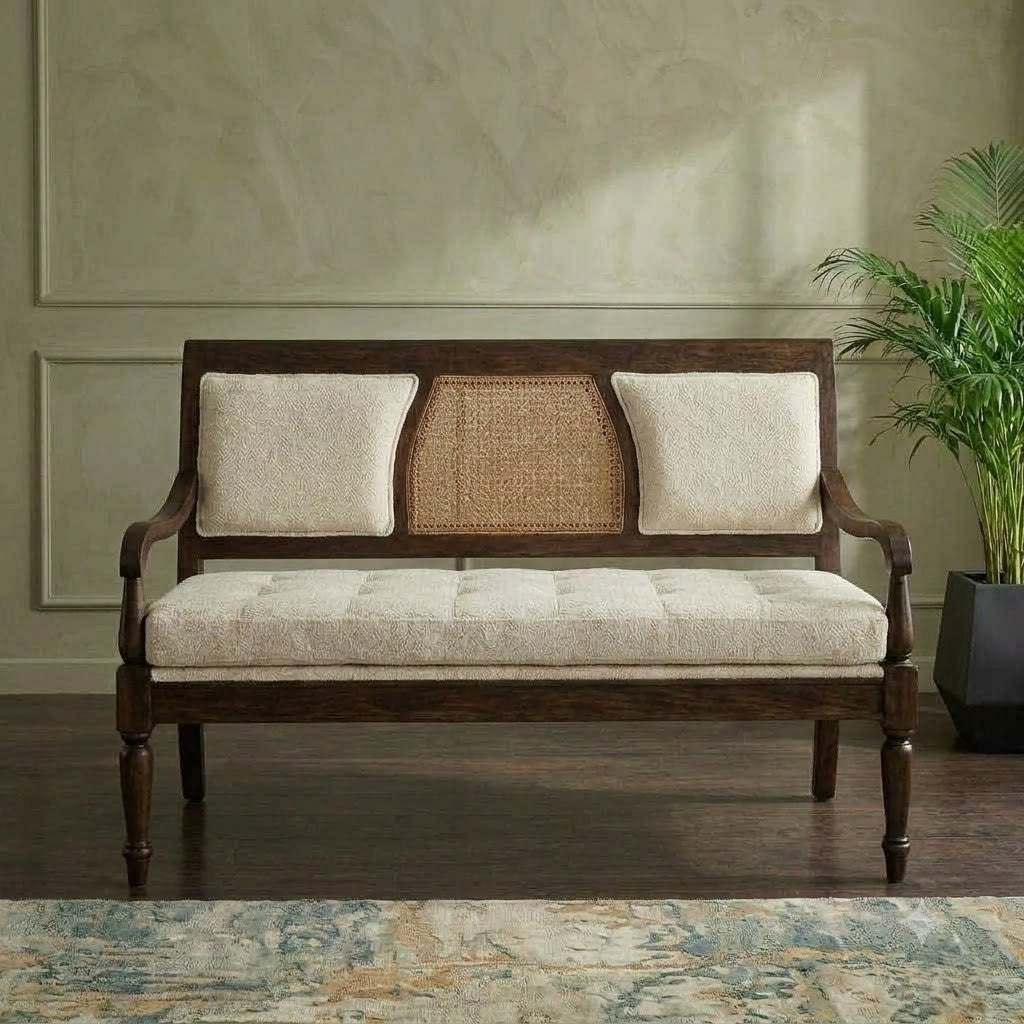 PRITI Sheesham wood bedroom bench in dark walnut finish