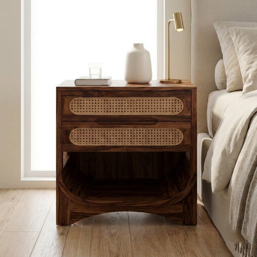 PRITI Sheesham wood bedside cabinet with open shelf