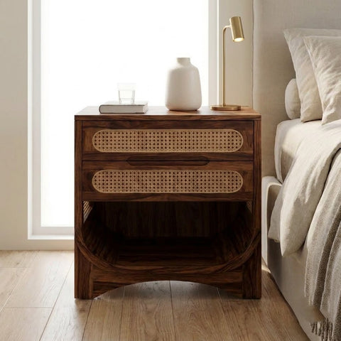 PRITI Sheesham wood bedside cabinet with open shelf