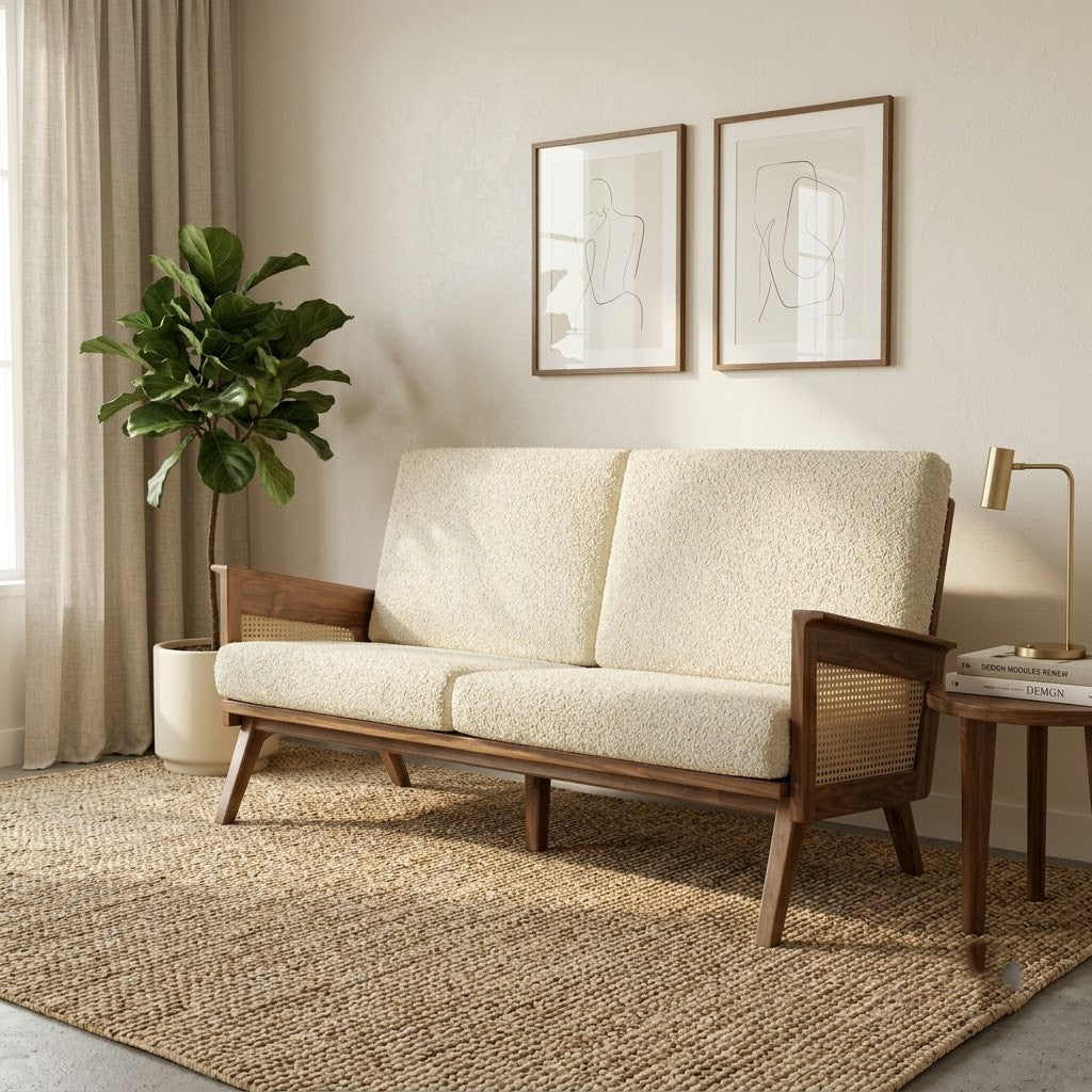 PRITI Slim Line Sofa with Crème Boucle fabric upholstery