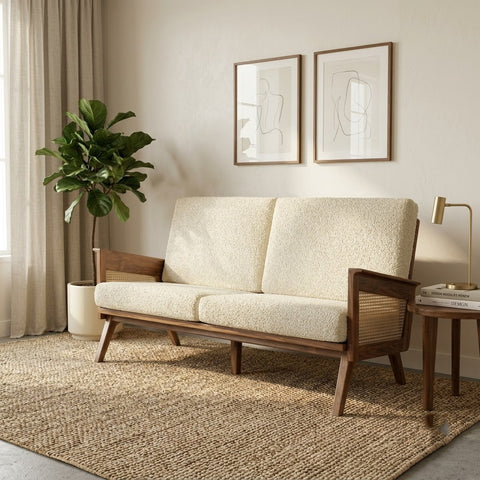 PRITI Slim Line Sofa with Crème Boucle fabric upholstery