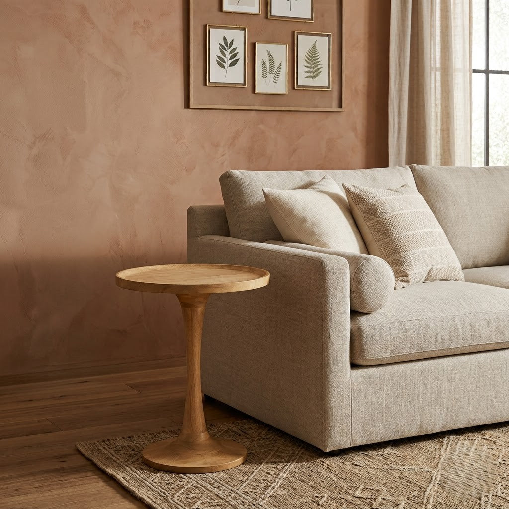 PRITI Solid Mango Wood Round Side Table for Living Room | Natural Brown End Table