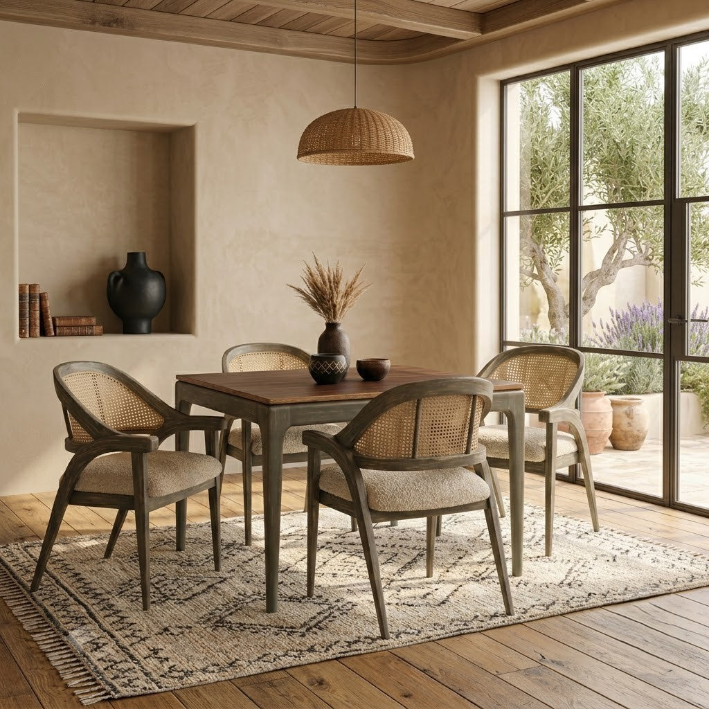 PRITI Solid Sheesham & Mango Wood 4 Seater Dining Table Set with Cane Back Chairs