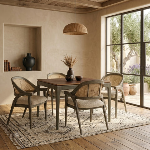 PRITI Solid Sheesham & Mango Wood 4 Seater Dining Table Set with Cane Back Chairs