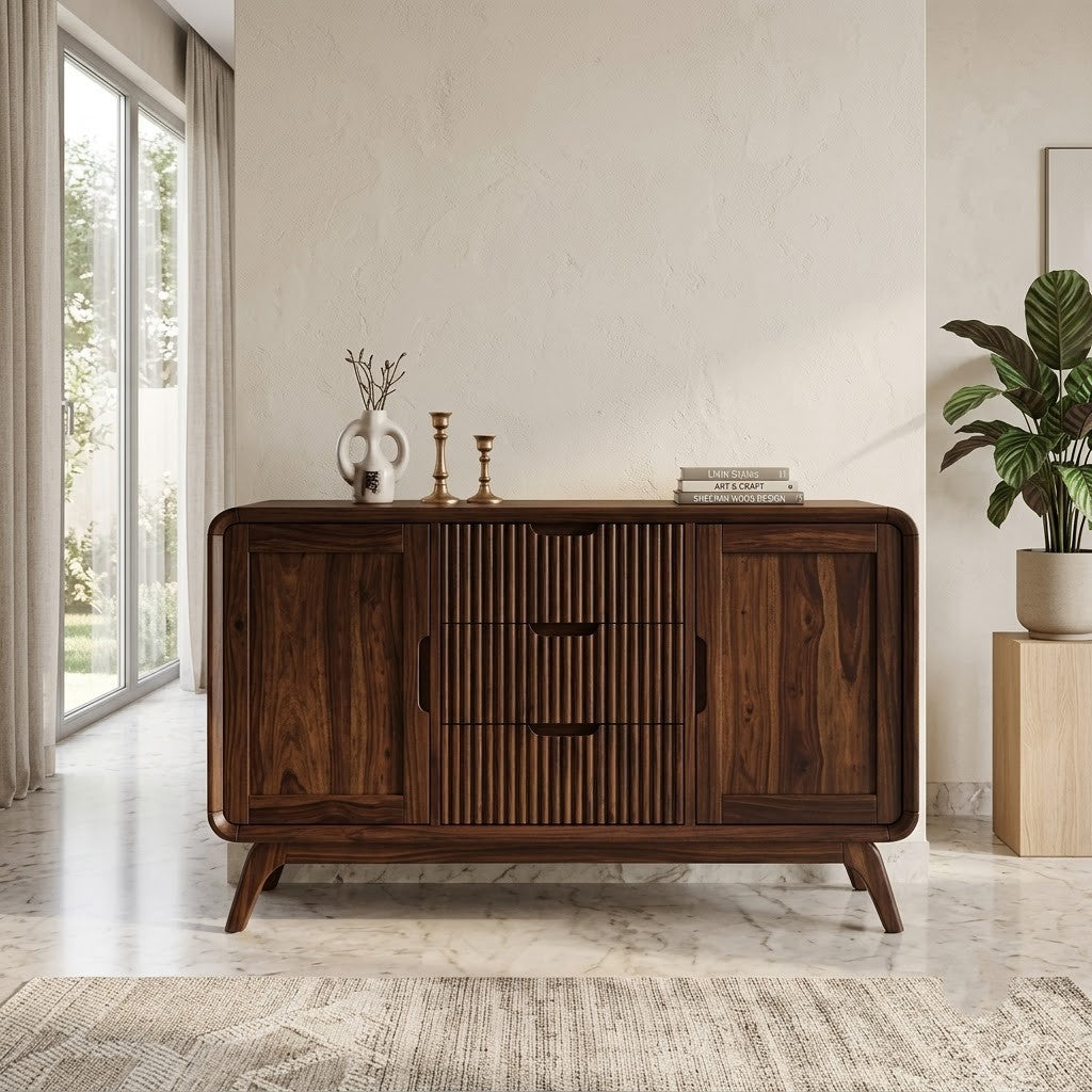 PRITI Solid Sheesham Sideboard with Drawers & Cabinets