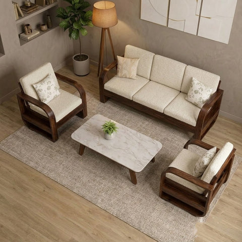 PRITI Solid Sheesham Wood 5 Seater Sofa Set with Round Arm Design