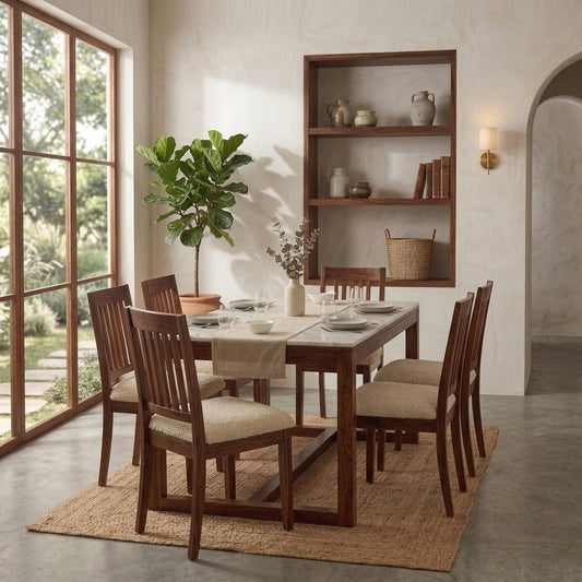 PRITI Solid Sheesham Wood 6 Seater Dining Table Set