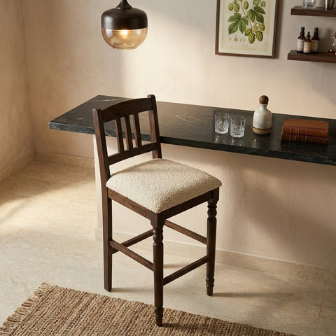 PRITI Solid Sheesham Wood Bar Chair with Cushioned Fabric Seat