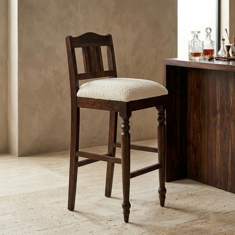 PRITI Solid Sheesham Wood Bar Chair with Fabric Seat – Rosewood