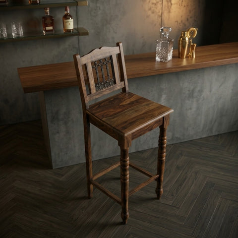 PRITI Solid Sheesham Wood Bar Stool Chair – Grey Finish
