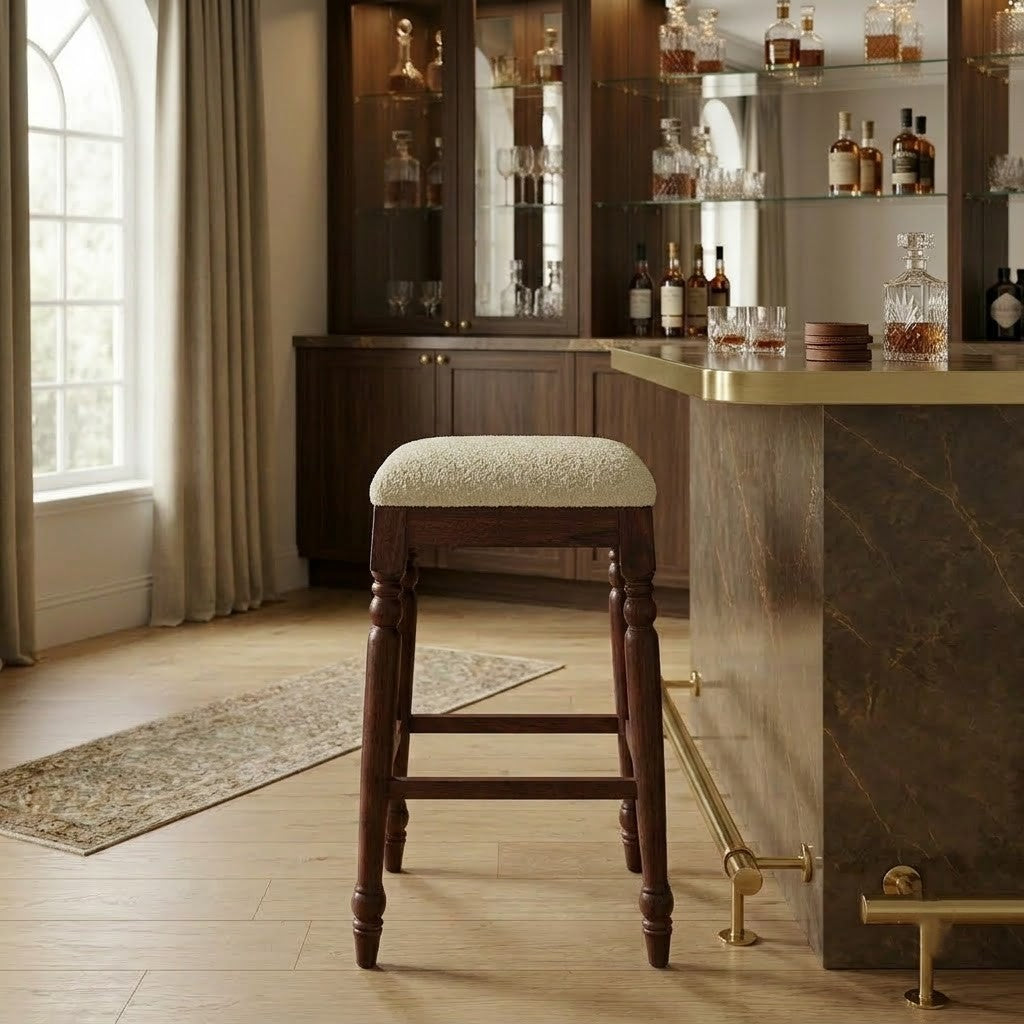 PRITI Solid Sheesham Wood Bar Stool with Cushioned Fabric Seat