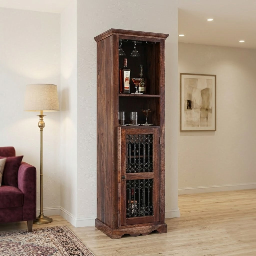 PRITI Solid Sheesham Wood Bar Unit | Stylish Liquor & Wine Cabinet