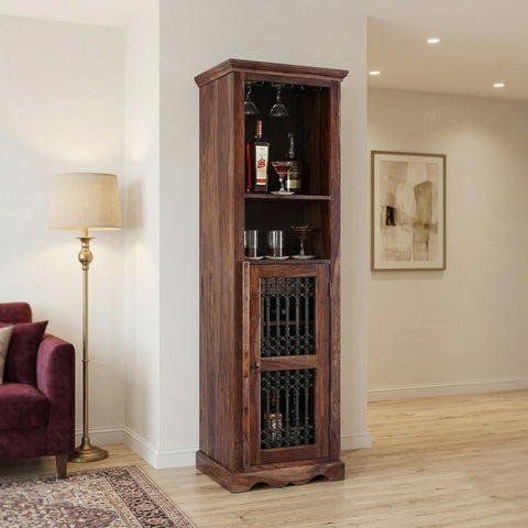 PRITI Solid Sheesham Wood Bar Unit | Stylish Liquor & Wine Cabinet