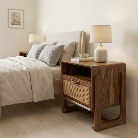 PRITI Solid Sheesham Wood Bedside Cabinet with Open Storage Shelf
