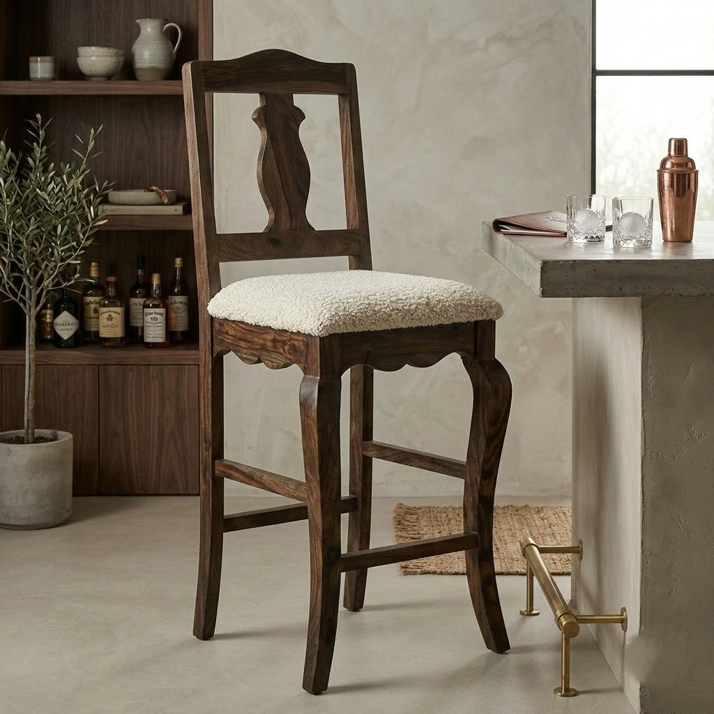 PRITI Solid Sheesham Wood Counter Chair with Upholstered Seat