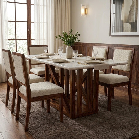 PRITI Solid Sheesham Wood Dining Table Set for Six