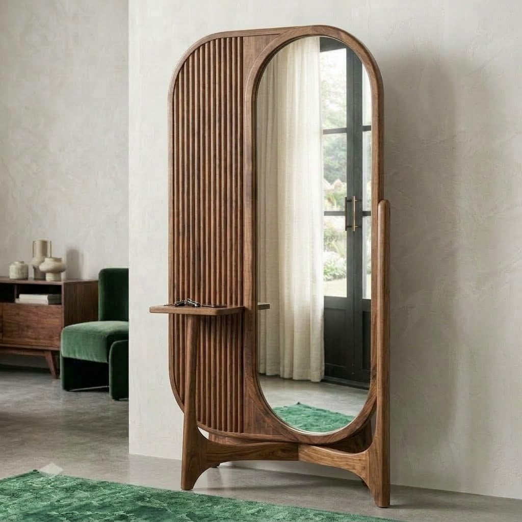 PRITI Solid Sheesham Wood Framed Standing Mirror