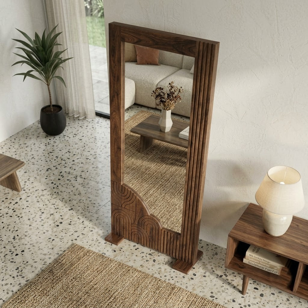 PRITI Solid Sheesham Wood Full Body Mirror for Home