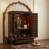 PRITI Solid Sheesham Wood Home Temple with Carved Doors & Storage Drawer