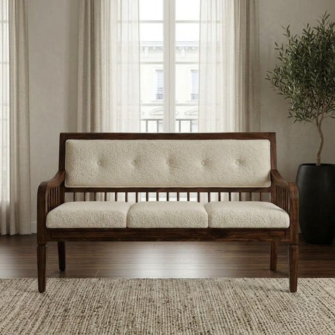 PRITI Solid Sheesham Wood Seating Bench with Upholstered Back Cushion