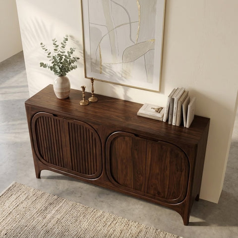 PRITI Solid Sheesham Wood Sideboard with Arched Cabinet Doors