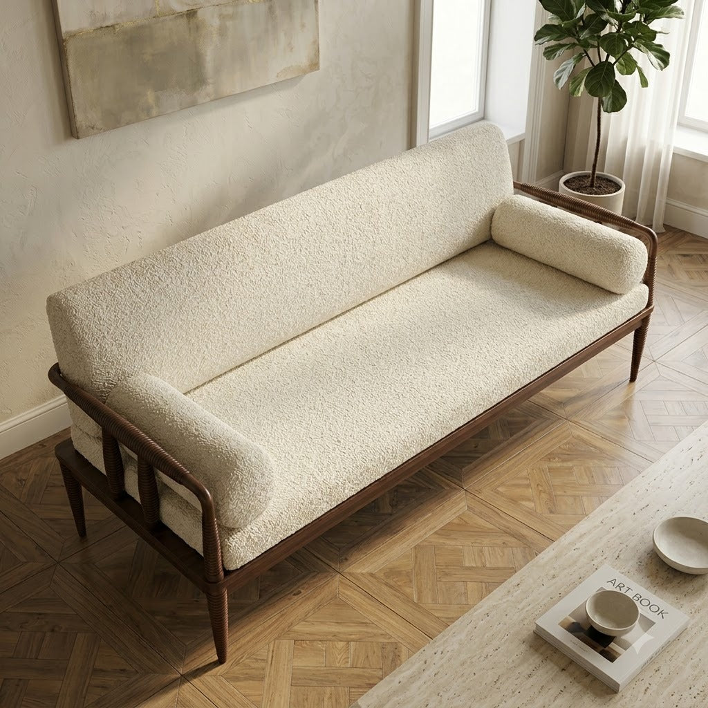 PRITI Solid Sheesham Wood Three Seater Sofa with Wooden Piers