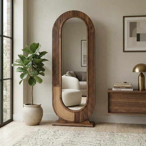 PRITI Solid Sheesham Wood Vertical Mirror for Modern Home
