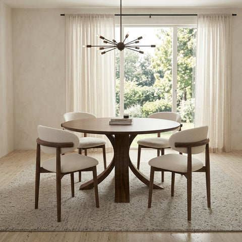 PRITI Solid Wood 4 Seater Round Dining Table Set with Dark Walnut Finish