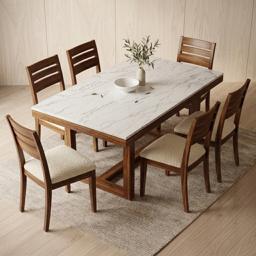 PRITI Solid Wood 6 Seater Dining Table Set for Dining Room