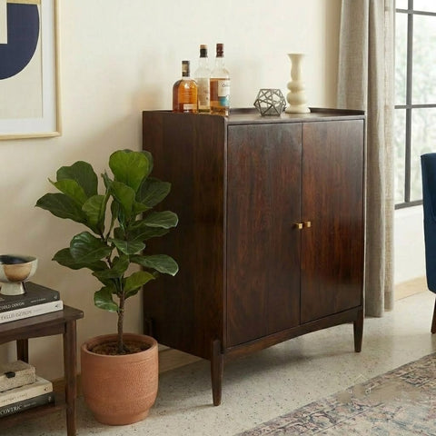 PRITI Solid Wood Bar Cabinet for Home | Mango Wood Drinks Cabinet