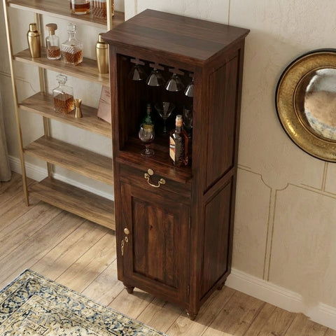 PRITI Solid Wood Bar Cabinet for Home | Sheesham Wine & Liquor Storage