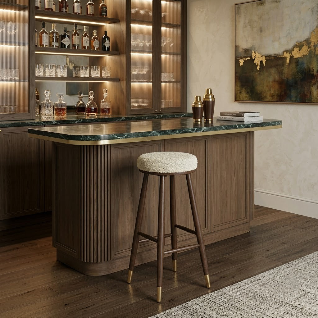 PRITI Solid Wood Bar Stool with Comfortable Upholstered Seat