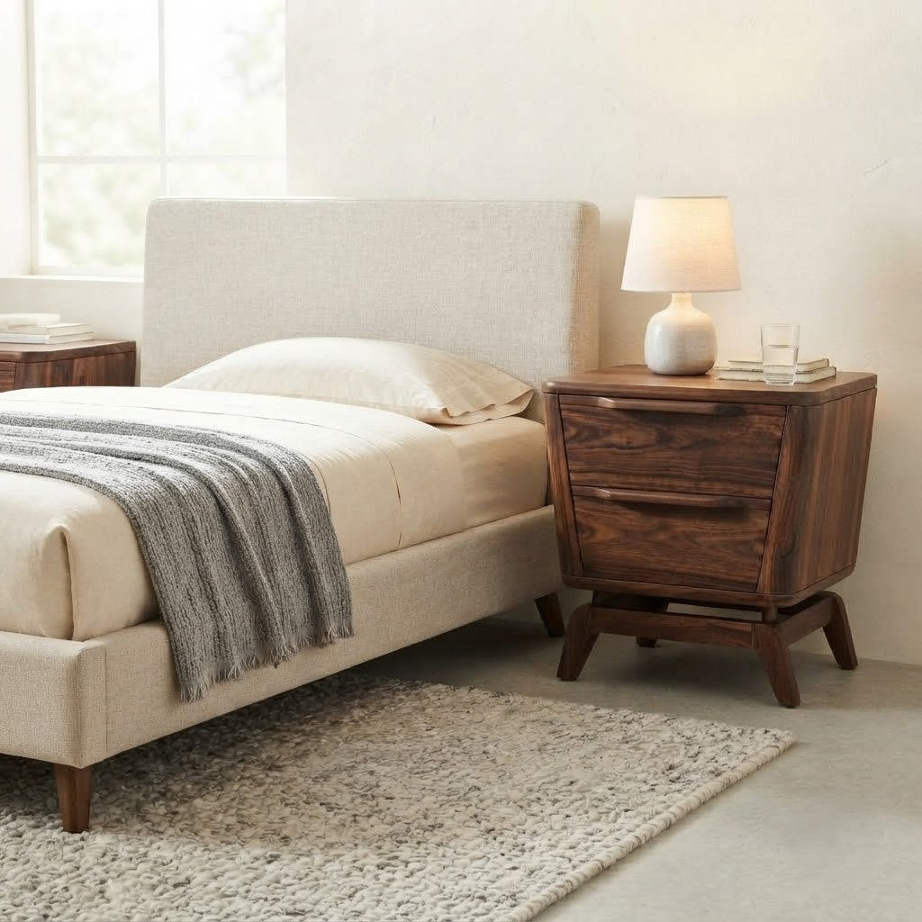 PRITI Solid Wood Bedside Table with Elegant Drawer Storage