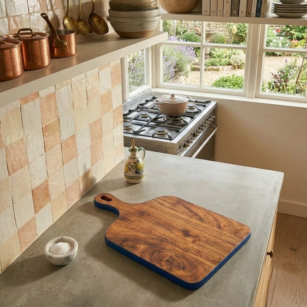 PRITI Solid Wood Chopping Board with Elegant Enamel Trim