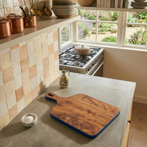 PRITI Solid Wood Chopping Board with Elegant Enamel Trim