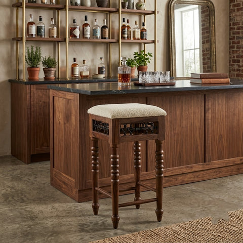 PRITI Solid Wood Counter Height Bar Stool | Elegant Home & Café Seating