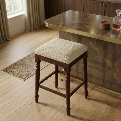 PRITI Solid Wood Counter Height Bar Stool with Fabric Seat