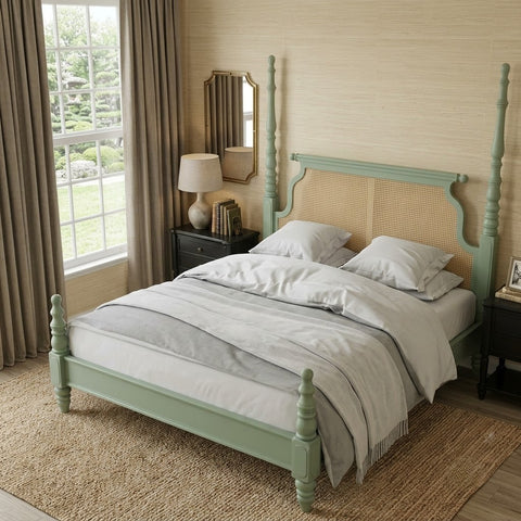 PRITI_Solid_Wood_Rattan_Poster_Bed_with_Elegant_Decorative_Posts